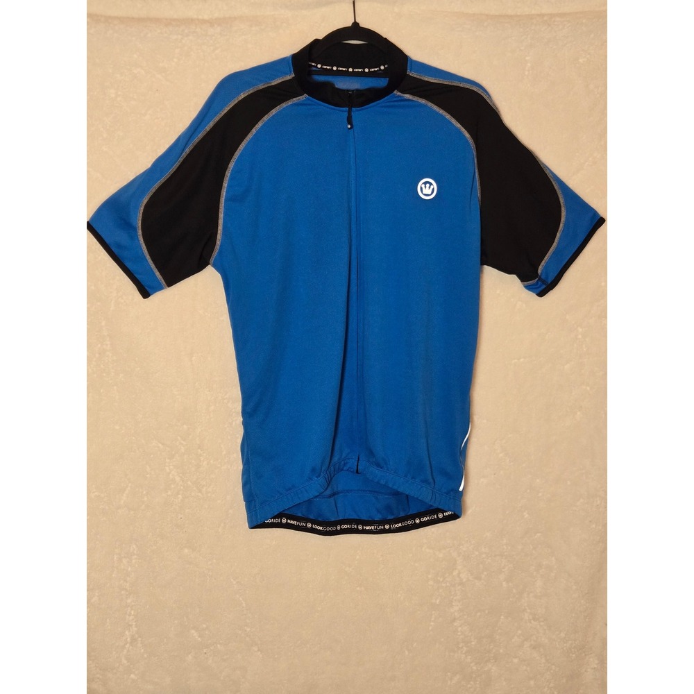 Canari Mens Large Blue Black Cycling Jersey Short Sleeve 1/4 Zip Bike Shirt